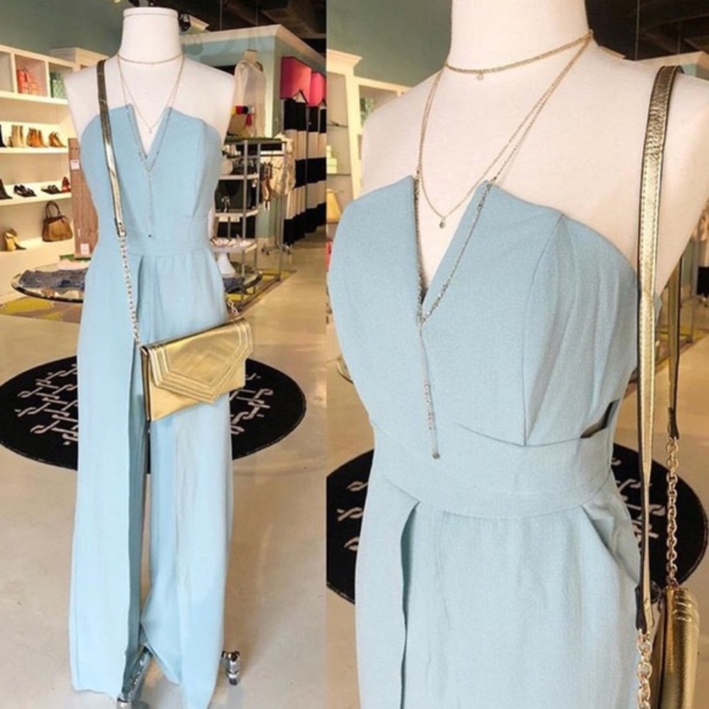 LUXXEL Light Blue Strapless Jumpsuit